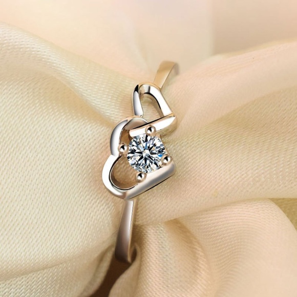 **CHICHI* Silver x Gem Double Heart Adjustable Ring - Picture 3 of 7